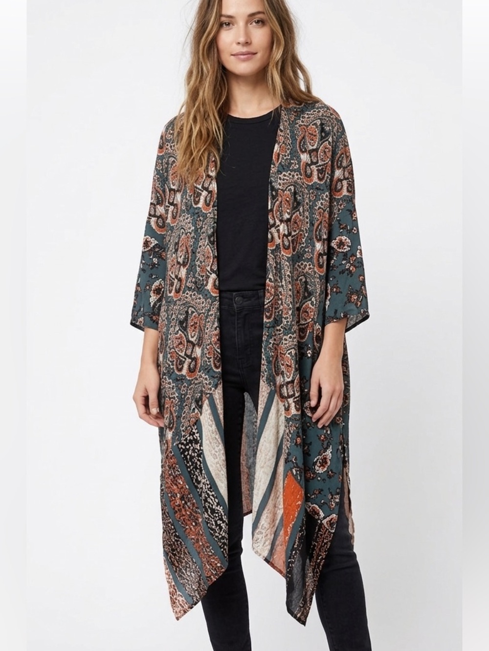 RUGGINE Boho Lightweight Kimono Duster Robe Cardigan Coverup Bohemian Flowy